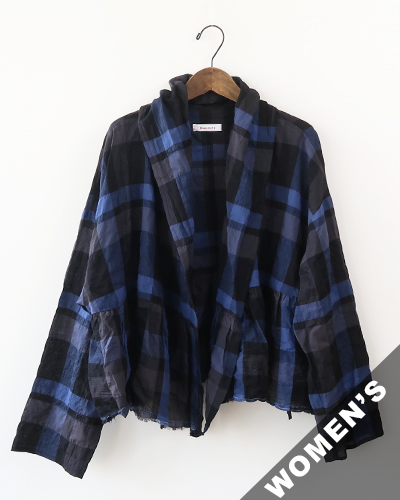 Honnete - Gathered Cardy - Shirring Check オネット ギャザーカーディー
