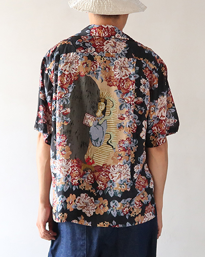 KAPITAL キャピタル シルクレーヨン シャンペトル ア_マ_テ_ラ_セ柄 ラングルカラー アロハシャツ BLACK