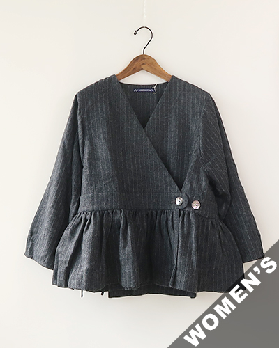 TIGRE BROCANTE ティグルブロカンテ ピンストライプ ウールベルト ギャザーチュニック CHARCOAL