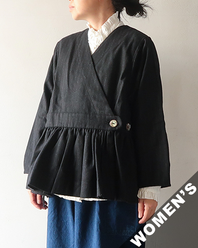 TIGRE BROCANTE ティグルブロカンテ ピンストライプ ウールベルト ギャザーチュニック BLACK