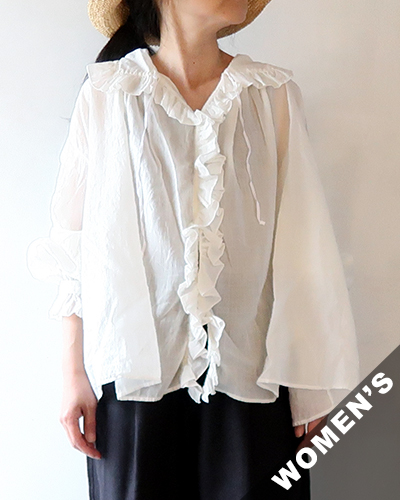 TIGRE BROCANTE ティグルブロカンテ 80/1 コットンローン フェザーフリル ブラウス