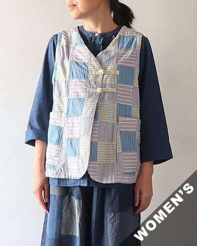 TIGRE BROCANTE ティグルブロカンテ ストライプパッチ チーパオラウンドベスト