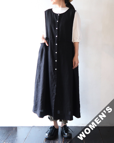 TIGRE BROCANTE ティグルブロカンテ 1/70 リネンドビー エプロンワンピース BLACK