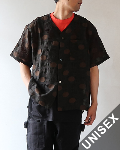 NEEDLES - Short Sleeve V-Neck Shirt - Shrunken Jq. /P. Dots  ニードルズ ショートスリーブVネックシャツ