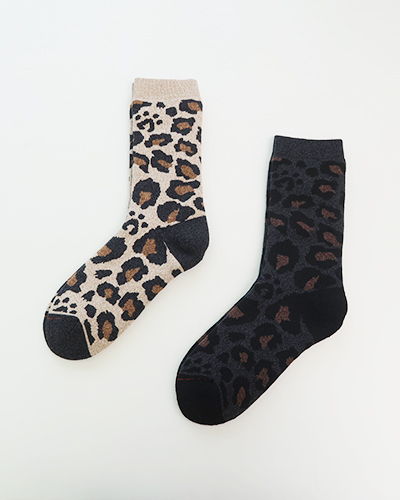 ROTOTO - PILE LEOPARD CREW SOCKS ロトト パイル レオパード クルーソックス メール便可