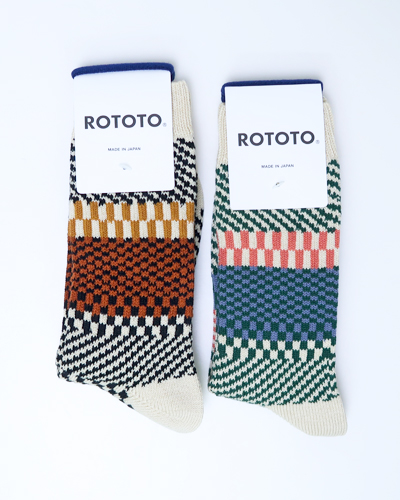 ROTOTO - CHECK & STEP SOCKS ロトト チェックアンドステップソックス メール便可