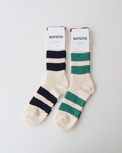 ROTOTO - RECYCLED COTTON STRIPE SOCKS ロトト リサイクルコットン ストライプソックス メール便可