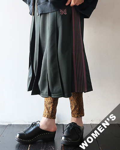 NEEDLES - Pleated Track Skirt - Poly Smooth - GREEN ニードルズ プリーツトラックスカート