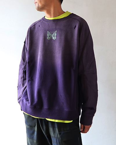 NEEDLES - Deconstructed Sweat Shirt - Cotton French Terry - PURPLE ニードルズ デコンストラクテッドスウェットシャツ