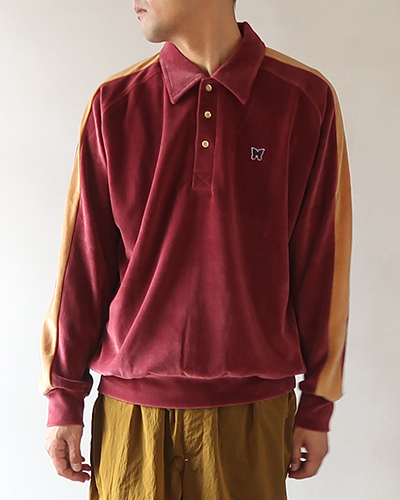 NEEDLES - Side Line Pullover Shirt - C/PE Velour - BURGUNDY ニードルズ サイドライン プルオーバーシャツ