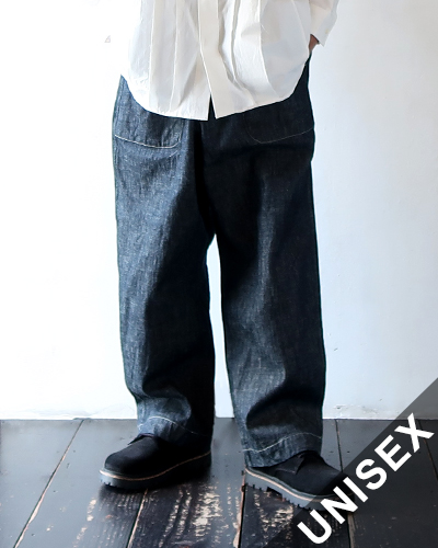 SOWBOW - SOWBOW EASY PANTS WIDE - 10oz COTTON LINEN DENIM - INDIGO 蒼氓 イージーパンツ(太)