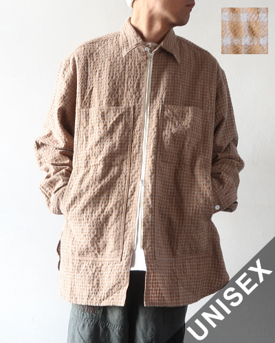 SOWBOW - SOWBOW SHIRT-L TRIPLE STITCH ZIP WORK SHIRT JACKET - COTTON WOOL FELTED GINGHAM CHECK 蒼氓シャツ