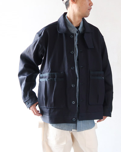 SASSAFRAS -  Overgrown Trug Jacket - Herringbone Denim ササフラス オーバーグロウン トラッグ ジャケット