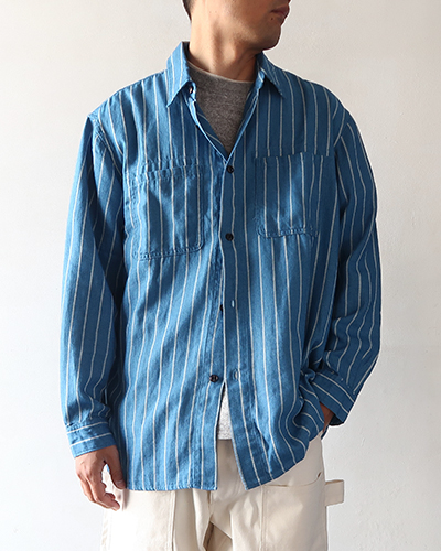 TIGRE BROCANTE ティグルブロカンテ Indigoツイルストライプ Railワークシャツ