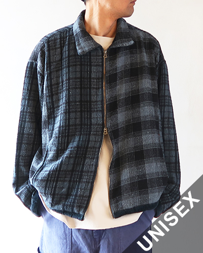 TIGRE BROCANTE ティグルブロカンテ ネルチェックMIX ZIPオープンオーバーシャツ MOSS GREEN