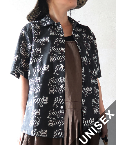 TIGRE BROCANTE ティグルブロカンテ TIGRE ブロックプリント ボックス 半袖シャツ