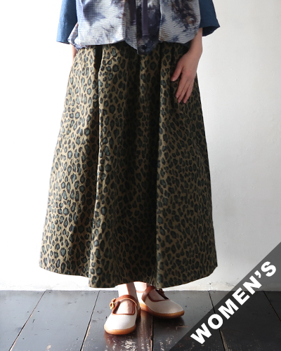 TIGRE BROCANTE ティグルブロカンテ コットンナイロン レオパード マキシ ギャザースカート