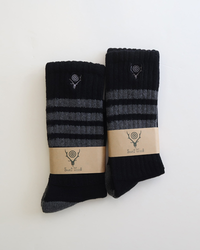South2 West8 - Socks - 4 Lines - BLACK サウス2ウエスト8 ソックス メール便可