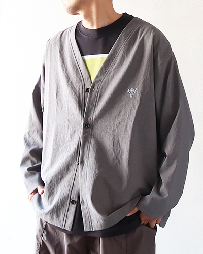 South2 West8 - V-NECK Cardigan - Poly Oxford - GREY サウス2