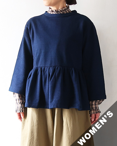 TIGRE BROCANTE ティグルブロカンテ インディゴライト裏毛 切替ギャザーワイドＴシャツ