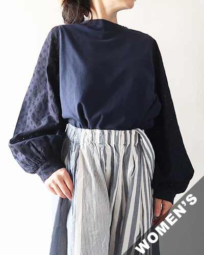 TIGRE BROCANTE ティグルブロカンテ 20天竺 ギャザーパフ 長袖 Tシャツ NAVY