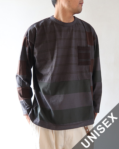 TIGRE BROCANTE ティグルブロカンテ ボーダーMIX ベニスビーチ長袖Tシャツ CHARCOAL メール便可