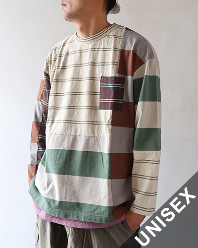 TIGRE BROCANTE ティグルブロカンテ ボーダーMIX ベニスビーチ長袖Tシャツ OYSTER メール便可