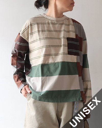 TIGRE BROCANTE ティグルブロカンテ ボーダーMIX ベニスビーチ長袖Tシャツ OYSTER メール便可