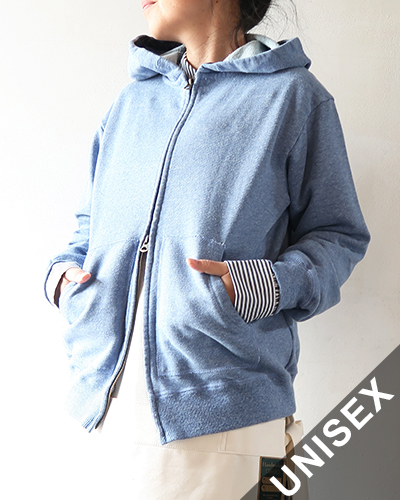 TIGRE BROCANTE ティグルブロカンテ シモフリライト オープンZipパーカー BLUE