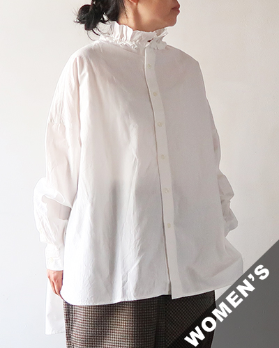 Yarmo - Dungaree Ruffle Shirts - WHITE ヤーモ ダンガリーラッフルシャツ
