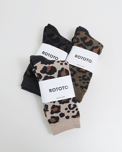 ROTOTO - PILE LEOPARD CREW SOCKS ロトト パイル レオパード クルーソックス メール便可