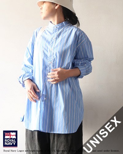 ROYAL NAVY - BAND COLLAR SHIRTS - ROYAL ロイヤルネイビー バンドカラーシャツ メール便可