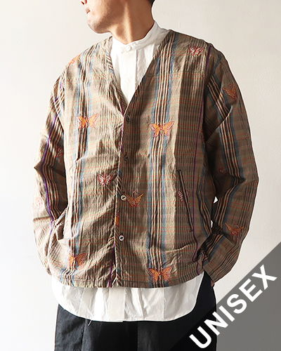 NEEDLES - V-Neck Cardigan - Embro Madras Plaid - GREEN ニードルズ