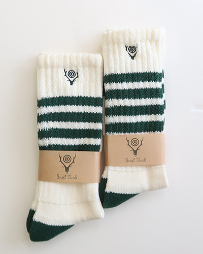 South2 West8 - Socks - 4 Lines - WHITE×GREEN サウス2ウエスト8 ソックス メール便可