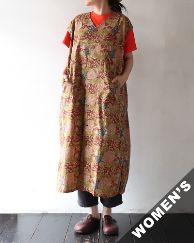 South2 West8 - Sleeveless V Neck Dress - Batik Printed - MUSTARD サウス2ウエスト8 スリーブレス Vネックドレス
