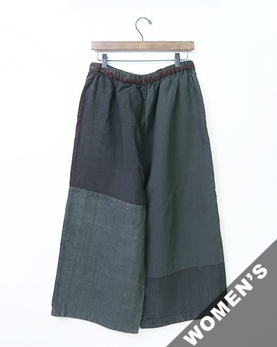 TIGRE BROCANTE ティグルブロカンテ Re.EUROリネンシーツMIXギャザーワイドパンツ DARK KHAKI
