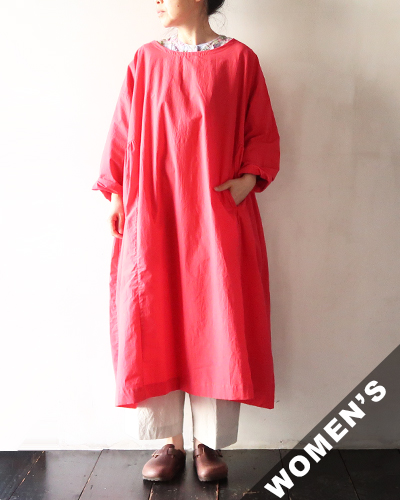 Yarmo - New Gathered Dress - Cambric Cotton - PINK GRAPE FRUIT ヤーモ ニューギャザードレス