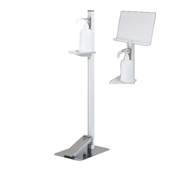 【感染対策】足踏式消毒液スタンド TTM-08A-P1P＜Ｗ:ホワイト＞メッセージボード付(PET製)