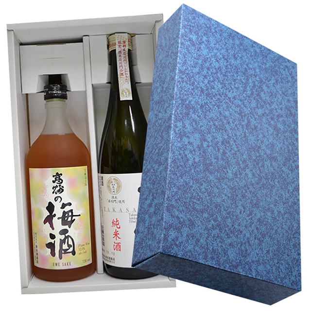 石川県酒蔵おすすめ高砂の梅酒、純米酒の2本セット。