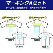 【マーキング：Aセット】全胸か背中にチームマークと背番号+胸番号を入れられます。