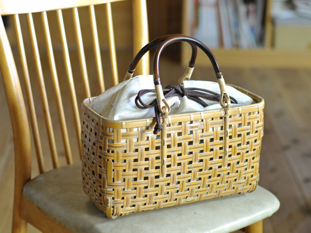 鳥越竹細工 市場かご 中サイズ 新品 エコバッグ 職人手編み 取手  