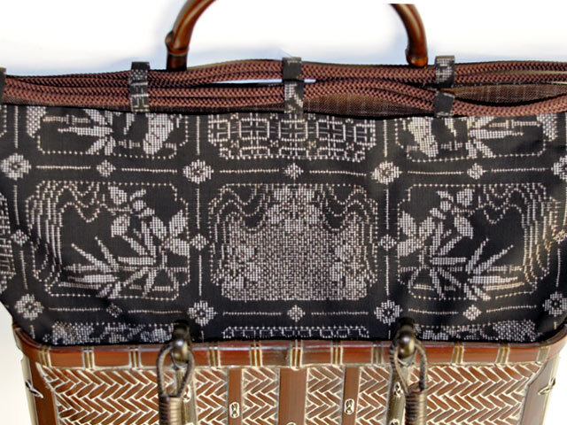 【未使用】　竹細工　お洒落な小型かぼちゃ型バック　かごバック　シルク生地　日本製 【未使用】　竹細工　お洒落な小型かぼちゃ型バック　かごバック　シルク生地　日本製