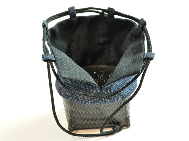 籠巾着「HAKO」シリーズ 黒波 kokuha/ぐい呑み入れ/ぐい呑み袋