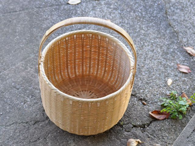 菊底編み手提げかご/手付きかご/整理かご/竹かご/インテリア/収納かご