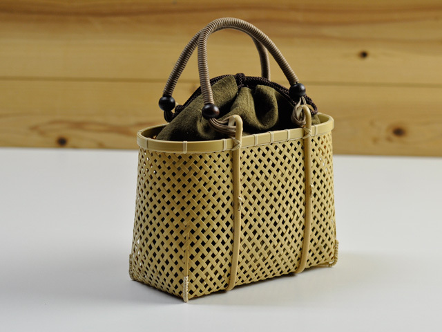 四ツ目編みバッグ ミニ/かごバッグ/竹籠/一点もの/巾着付き/女性  