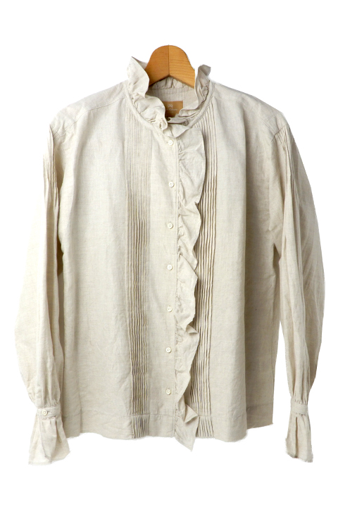 [WOMAN] GATHER COLLAR BLOUSE - COTTON LINEN / ウーマンギャザーカラーブラウス - コットンリネン