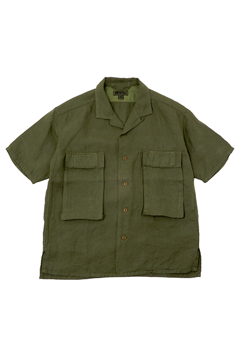 ARMY SHIRT SHORT SLEEVE - LINEN HERRINGBONE TWILL / アーミーシャツ ショートスリーブ - リネンヘリンボーンツイル