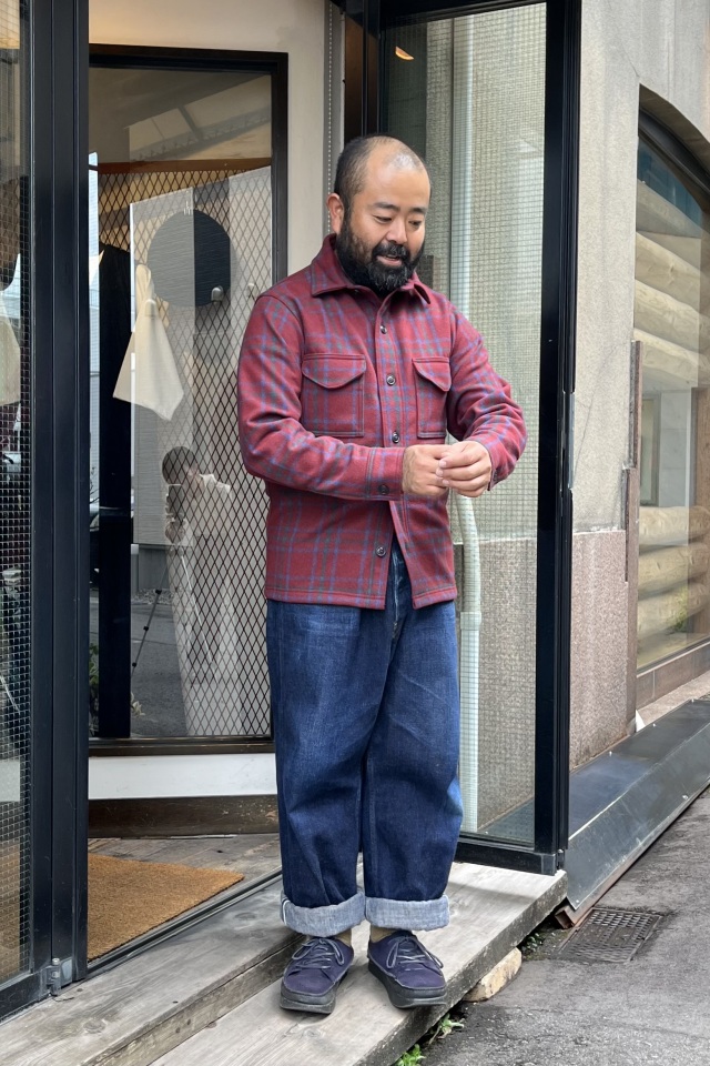 ICE JERSEY ブラウンブルー千鳥ビジネスカジュアルジャケット