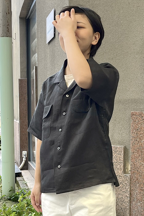 OPEN COLLAR SHIRT - LINEN TWILL / オープンカラーシャツ