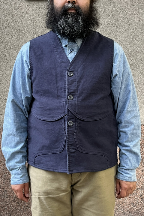 【フォロー割適用】未使用 ヘリンボーン モールスキン ワークベスト フレンチネイ ベスト TAKIMOTO